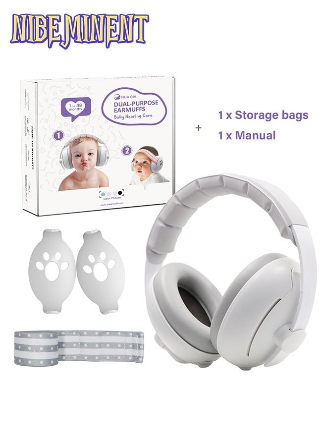 NIBEMINENT Baby Soundproof Earmuffs, 2 In 1 Baby Head-Mounted Ear Defenders, Baby Ear Protection Noise Cancelling Headphones, for 3-24 Months Baby and Toddler Sleeping Studying - Image 1