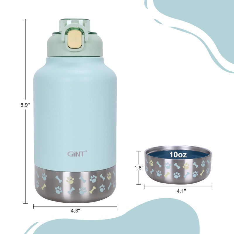GiNT 37oz Insulated Stainless Steel Dog & Human Water Bottle | Leakproof Travel Dispenser with Detachable 10oz Bowl, 24H Cold/12H Hot, Carrying Case for Walking, Hiking,Camping & Outdoor Travel(Green) - Image 3