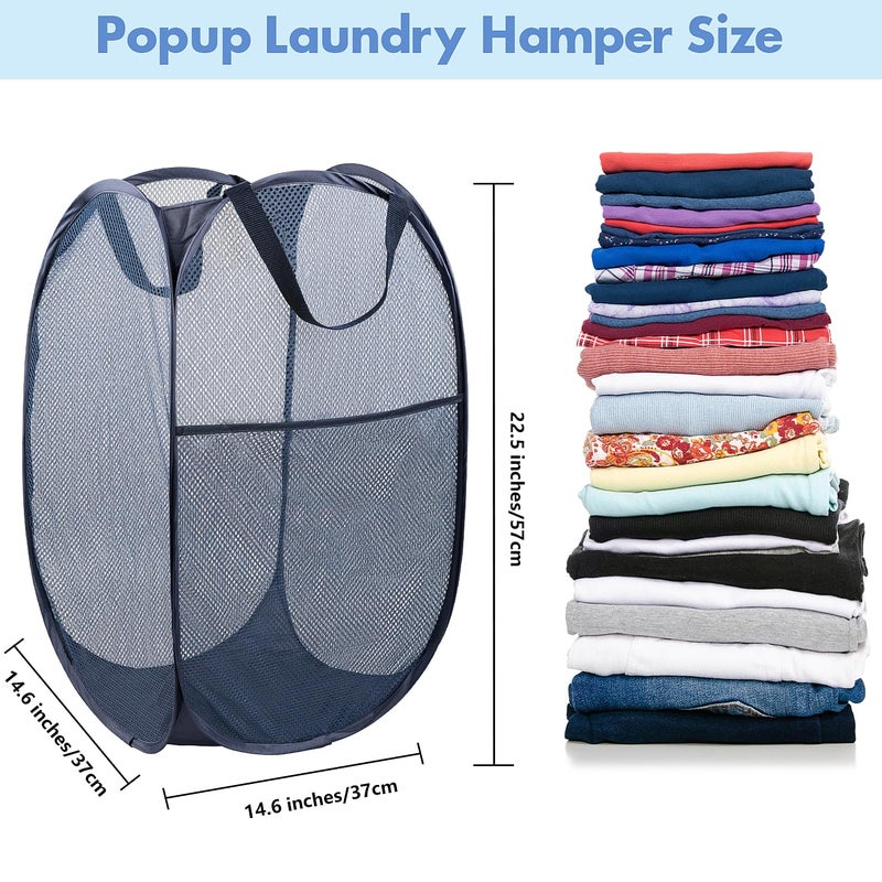 DUCOO Pop Up Hamper  1 Pcs Mesh Pop Up Laundry Hamper  Premium Pop Up Laundry Basket  Mesh Laundry Basket  Pop Up Hampers For Laundry  Mesh Laundry Hamper  Foldable Popup Mesh Hamper  Travel Hamper  Blue - Image 2