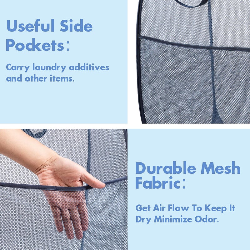 DUCOO Pop Up Hamper  1 Pcs Mesh Pop Up Laundry Hamper  Premium Pop Up Laundry Basket  Mesh Laundry Basket  Pop Up Hampers For Laundry  Mesh Laundry Hamper  Foldable Popup Mesh Hamper  Travel Hamper  Blue - Image 4