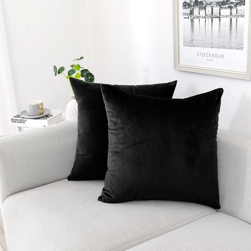 NiNi ALL Decorative Throw Pillow Covers Pack of 2, Velvet Throw Pillow Cases for Couch Pillows Cover Bedroom Living Room Outdoor, Pillow Covers 18x18 Inch Black - Image 1