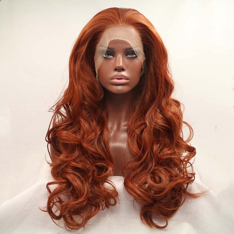 melody wig 350Color Brown Red Synthetic Lace Front Wigs For Women Hair Long Copper Red Body Wave Glueless Hair Heat Resistant Fiber Long Wavy Wigs