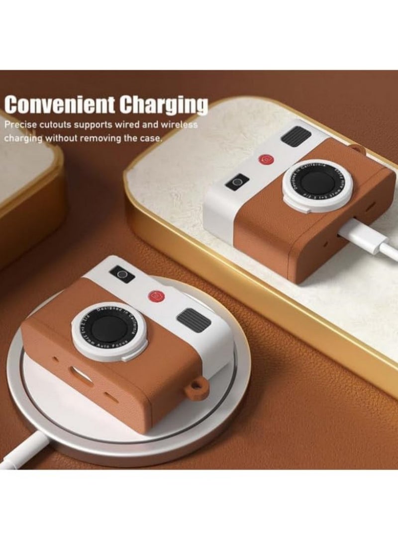 1PCS New Retro Camera Design Soft Silicone Case for Apple AirPods 4 Protective Earphone Cover for AirPods 4th Generation Shockproof Stylish Brown  - Image 5