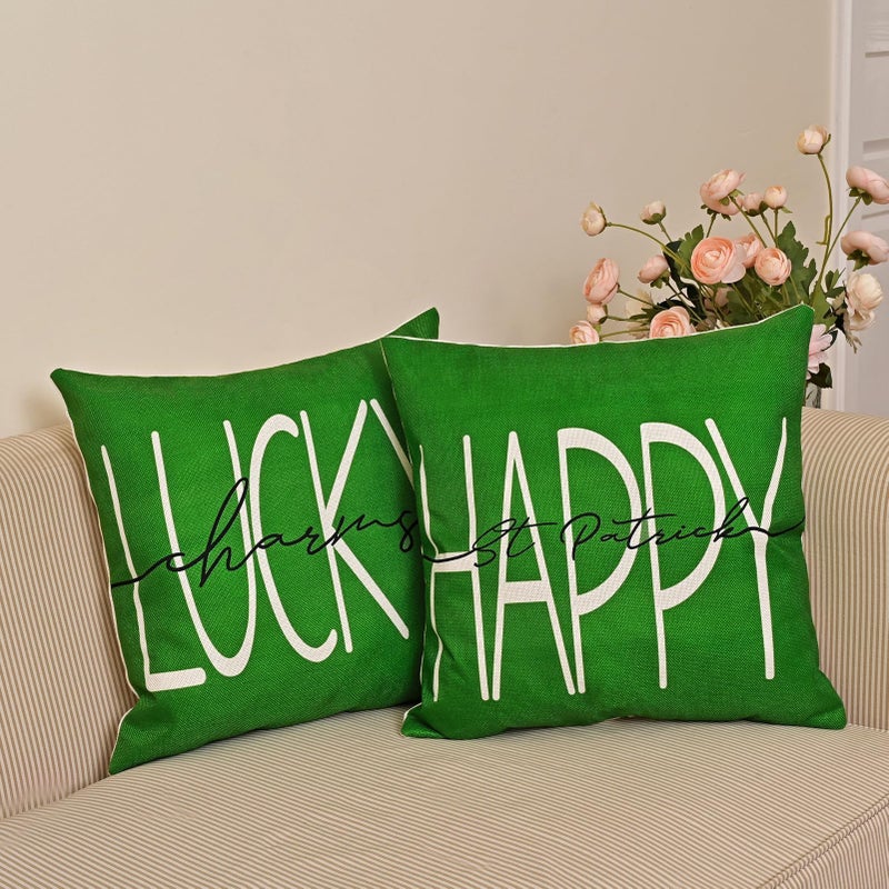 Hongsome St Patricks Day Decor-Throw Pillow Covers 18x18 in Set of 4,Shamrock Linen Pillow Case with Green Hat Irish for Large Couch Sofa Home Indoor Outdoor Holiday Decorations - Image 5
