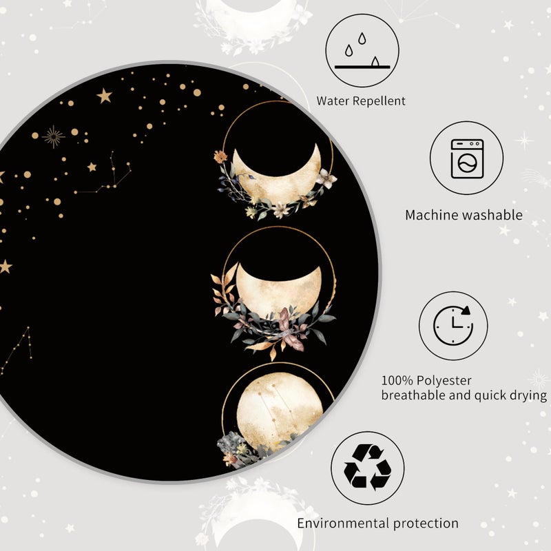 Miyotaa Moon Phase Moonlit Gothic Shower Curtain Set 60Wx71H Inches Black Witchy Tarot Mysterious Zodiac Constellation Astrology Celestial Floral Waterproof Bathroom Curtain with 12 Hooks - Image 3