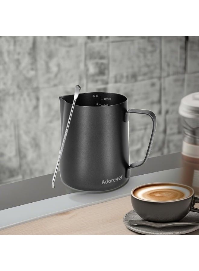 Adorever Milk Frothing Pitcher 600ml/20oz Steaming Pitchers Stainless Steel Milk Coffee Cappuccino Latte Art Barista Steam Pitchers Milk Jug Cup with Decorating Art Pen, Black - Image 5