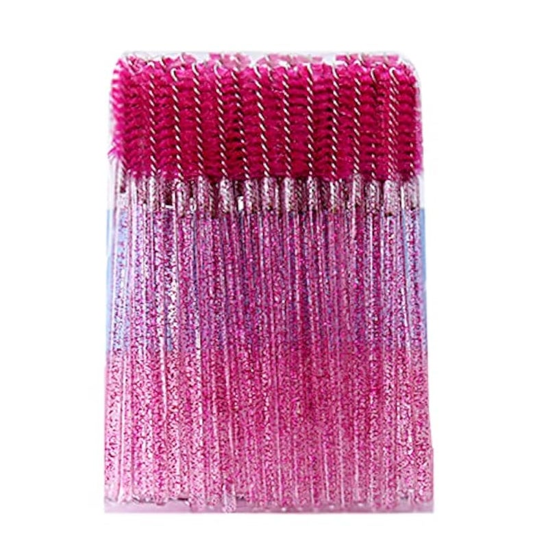 SLLLOP 50pcs Assorted Color Disposable Eyelash Brushes with Crystal Rod Mascara Wands Eye Lash Eyebrow Applicator Makeup Beauty Tool