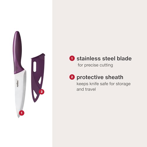 Zyliss Utility Knife with Sheath Cover - Precision Knife for Cutting & Slicing - Paring Knife for Meat, Fruits & Vegetables - Culinary Kitchen Knife - 5.5" Carbon Stainless Steel Blade - Purple - Image 4