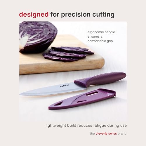 Zyliss Utility Knife with Sheath Cover - Precision Knife for Cutting & Slicing - Paring Knife for Meat, Fruits & Vegetables - Culinary Kitchen Knife - 5.5" Carbon Stainless Steel Blade - Purple - Image 3
