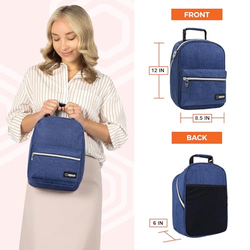 opux Lunch Box for Girls Boys Kids Insulated Leakproof Lunch Bag Reusable Teen Lunch Boxes for School Medium Large lunchbox for Women Men Adult for Work with Front Back Pocket Navy Blue - Image 3
