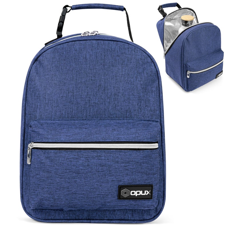 opux Lunch Box for Girls Boys Kids Insulated Leakproof Lunch Bag Reusable Teen Lunch Boxes for School Medium Large lunchbox for Women Men Adult for Work with Front Back Pocket Navy Blue - Image 2