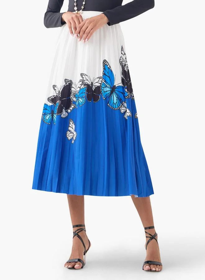 2Xtremz 2Xtremz Printed Pleated Midi Skirt with Elasticated Waistband