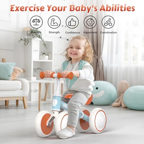 allobebe Baby Balance Bike for 1 Year Old, Toddler Balance Bike, No Pedal Infant 4 Wheels Baby Walker First Birthday Gift, Mini Bike for 12-36 Months, Rosered, 6 Inches Wheel - Image 4