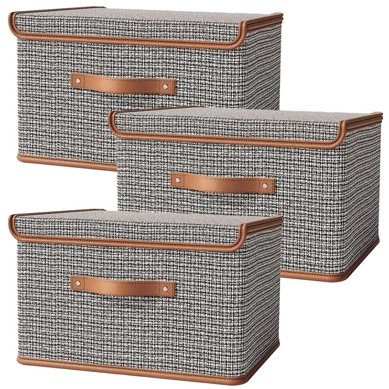 PRIME PICK Storage Box Cloth Organiser Pack of 3 clothes organizer Oxford Fabric Wardrobe Organizer for Storage Foldable Washable Box with Lid Metal Frame Handles Ideal for Almirah Drawer - Image 1