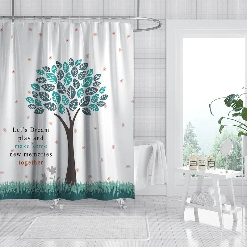 Y&D Shower Curtain Set Bathroom Nordic Green Leaves Waterproof Printing Bathroom Mat Set With Shower Curtain - Image 1