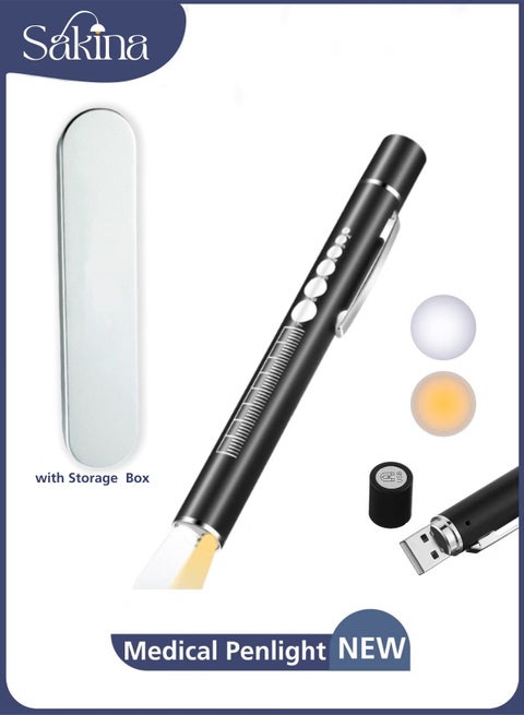 Medical Diagnostic Pen Light, Stainless Steel LED Penlight ,Pen Torch with Dual Light Sources, USB Rechargeable, with Pupil Gauge and Ruler, Ideal for Doctors, Nurses, Medical Students and First Aid