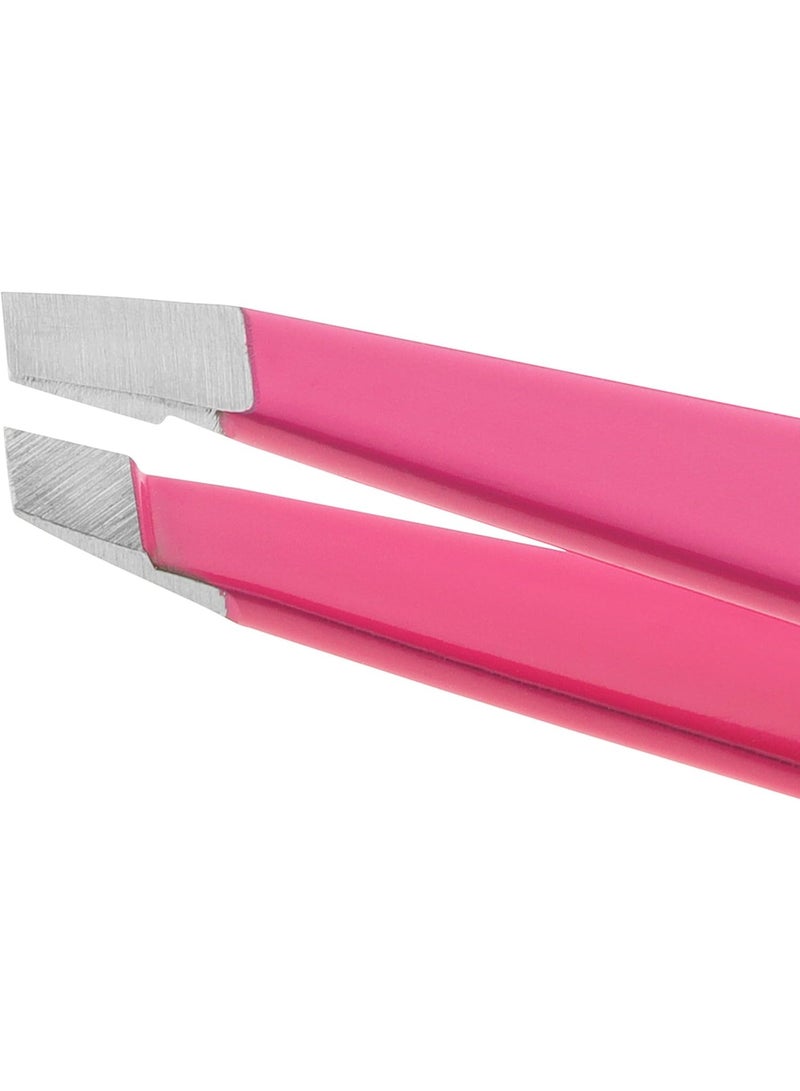 تويزرمان ملقط مائل من الفولاذ المقاوم للصدأ من تويزرمان - ملقط للحواجب للنساء والرجال (وردي نيون) - Image 4