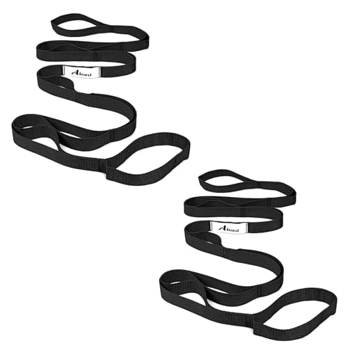 Abiarst Stretching Strap Yoga Straps for Physical Therapy, 10 Loops Non-Elastic Stretch Band for Pilates, Flexibility, Exercise and Gymnastics (2-Pack (Black+Back)) - Image 1