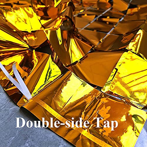 FI - FLICK IN Golden Square Tinsel Foil Fringe Curtain Metallic Backdrop Streamers Party Decorations Photo Booth for Birthday, Graduation, Bachelorette, Wedding, Engagement, Baby Shower (Pack of 2) ` - Image 3