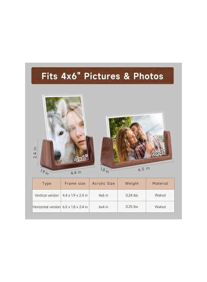 The Bros 4x6’’ Picture Frame, 2-Pack, Rustic Wooden Photo Display with Walnut Base, Acrylic Glass Cover (Horizontal + Vertical) - Image 3