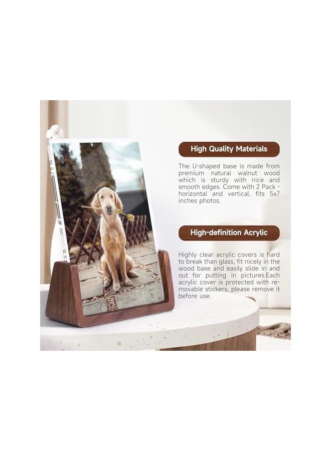 The Bros 4x6’’ Picture Frame, 2-Pack, Rustic Wooden Photo Display with Walnut Base, Acrylic Glass Cover (Horizontal + Vertical) - Image 2