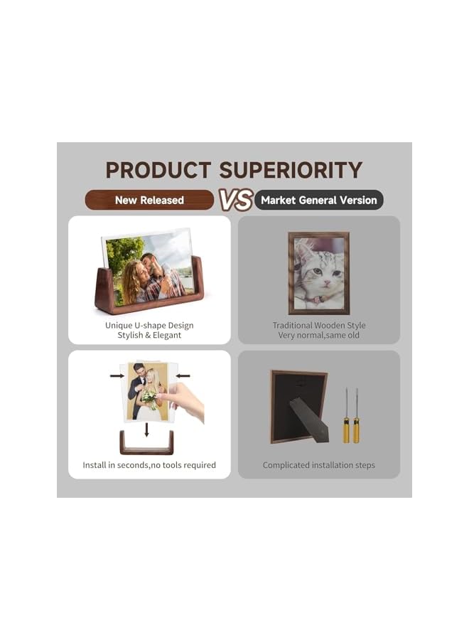 The Bros 4x6’’ Picture Frame, 2-Pack, Rustic Wooden Photo Display with Walnut Base, Acrylic Glass Cover (Horizontal + Vertical) - Image 5