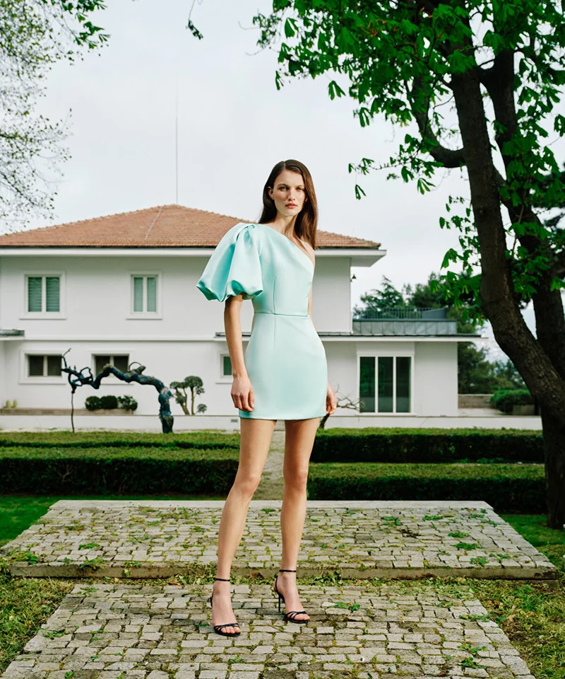 ابيكول Asymmetric Puff Sleeve Dress