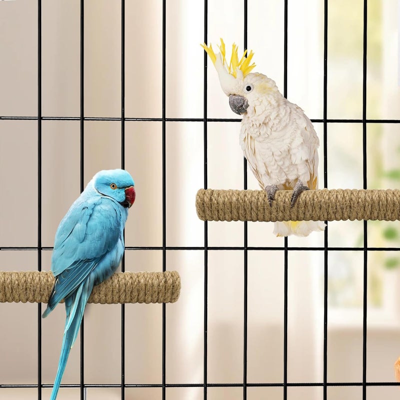2 قطع من ملحقات قفص الببغاء مع مقعد للطيور، عبارة عن عصا خشبية طبيعية لطحن مخالب الطيور، ولعبة للمضغ ذات سطح من الحبل، وقضيب للوقوف لأغراض التدريب الرياضي (الحبل - طول 7 بوصات × عرض 0.9 بوصة - 2 قطع). - Image 5