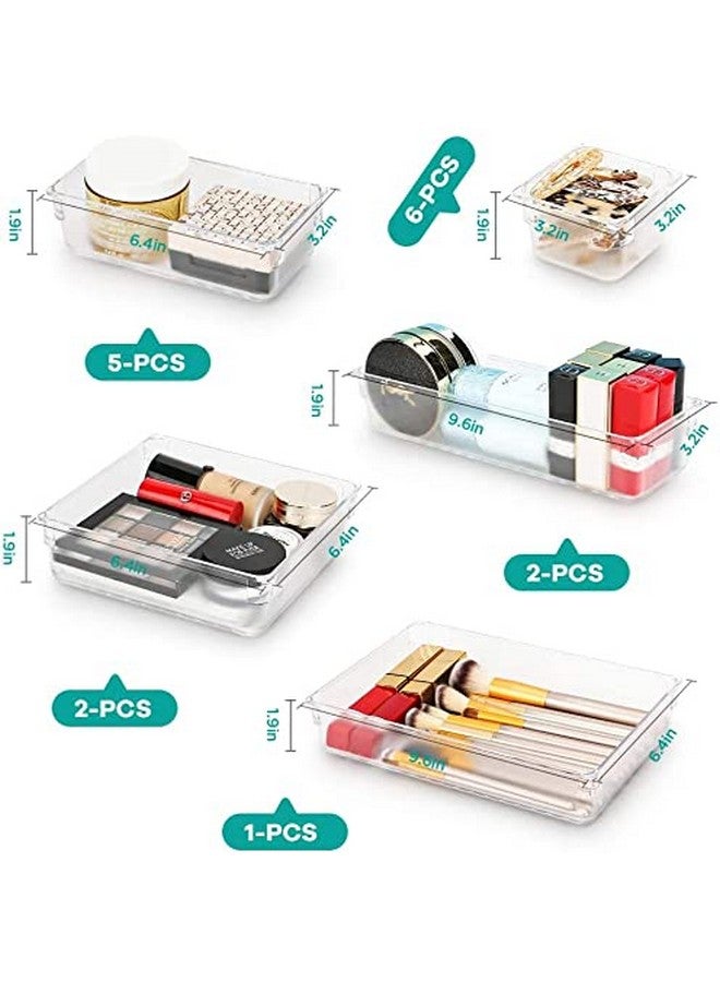 Golden Bird Golden bird 16 Pcs Desk Drawer Inside, Transparent Organizer Trays 5-Size Bathroom Drawer Tray Dividers Plastic Vanity Organizers Storage Bins For Makeup Dresser Kitchen Office (Clear) - Image 2