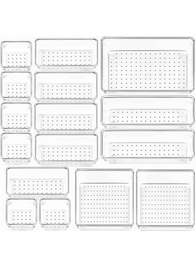Golden Bird Golden bird 16 Pcs Desk Drawer Inside, Transparent Organizer Trays 5-Size Bathroom Drawer Tray Dividers Plastic Vanity Organizers Storage Bins For Makeup Dresser Kitchen Office (Clear) - Image 1