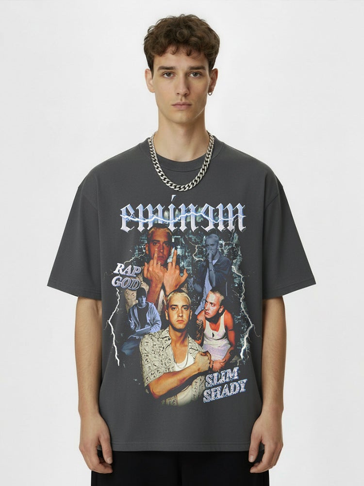BC Hip Hop Eminem Printed Short-sleeved Cotton T-shirt Heavy Loose Men''s Hip Hop Four Seasons - Image 5
