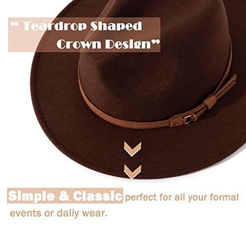 Lisianthus Men & Women Vintage Wide Brim Fedora Hat with Belt Buckle A-Coffee 59-60cm - Image 2
