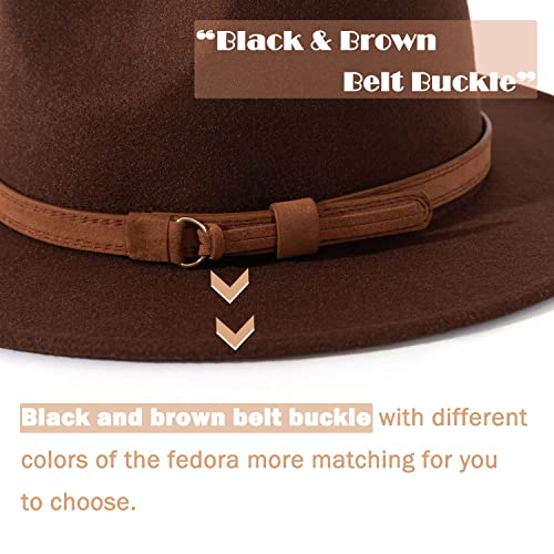 Lisianthus Men & Women Vintage Wide Brim Fedora Hat with Belt Buckle A-Coffee 59-60cm - Image 3