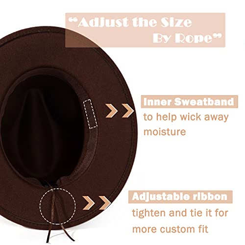 Lisianthus Men & Women Vintage Wide Brim Fedora Hat with Belt Buckle A-Coffee 59-60cm - Image 5