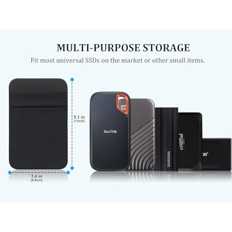 Portable Hard Drive Sleeve for Laptop, 2-Pocket Stick on Pouch with Reusable Adhesive, for San Disk, Samsung, Crucial, Portable External Solid State Drive SSD Hard Drive Carrying Case, Black - Image 2