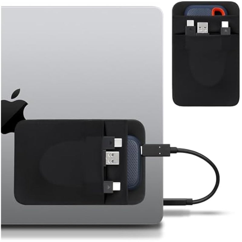 Portable Hard Drive Sleeve for Laptop, 2-Pocket Stick on Pouch with Reusable Adhesive, for San Disk, Samsung, Crucial, Portable External Solid State Drive SSD Hard Drive Carrying Case, Black - Image 1