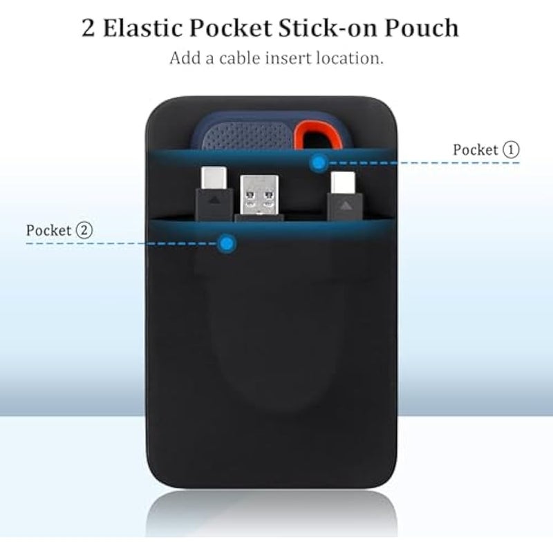 Portable Hard Drive Sleeve for Laptop, 2-Pocket Stick on Pouch with Reusable Adhesive, for San Disk, Samsung, Crucial, Portable External Solid State Drive SSD Hard Drive Carrying Case, Black - Image 5