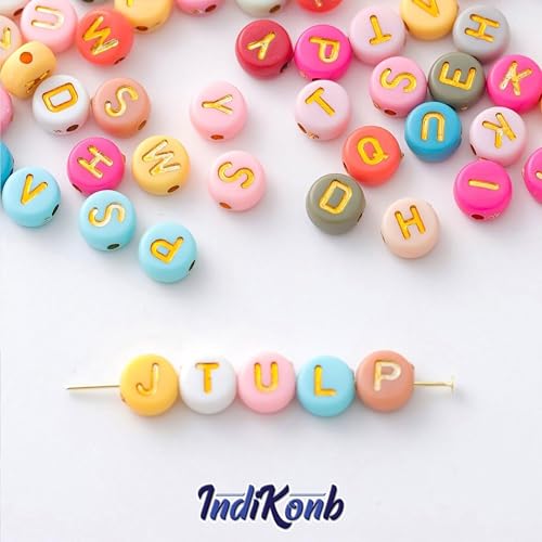 INDIKONB Alphabet Letter Round Bead 6mm | Colorful Alphabet Bead for Bracelets | Round Letter Beads for Jewelry Making, DIY Crafts, and Personalized Accessories | 650 Beads (Multicolor Golden) - Image 4