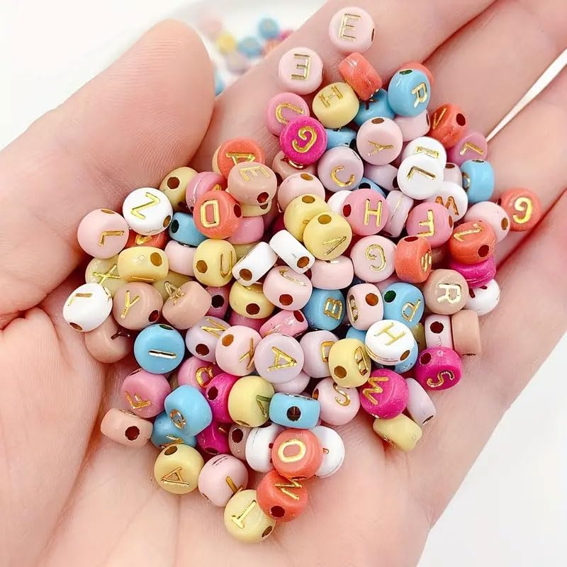 INDIKONB Alphabet Letter Round Bead 6mm | Colorful Alphabet Bead for Bracelets | Round Letter Beads for Jewelry Making, DIY Crafts, and Personalized Accessories | 650 Beads (Multicolor Golden) - Image 3