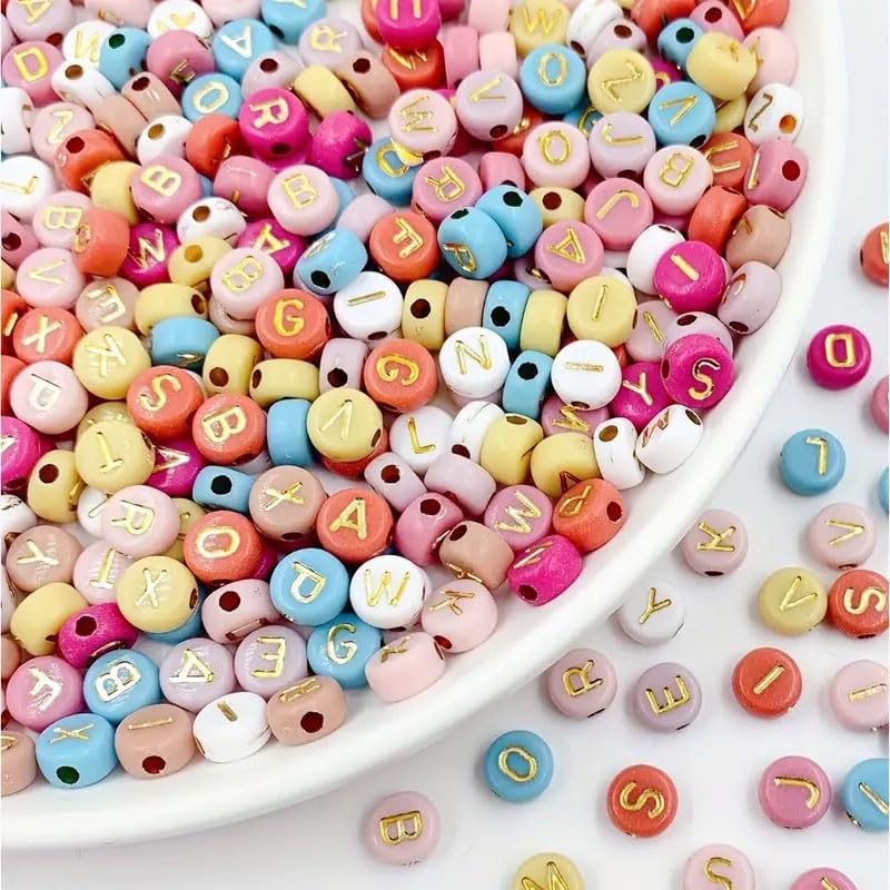 INDIKONB Alphabet Letter Round Bead 6mm | Colorful Alphabet Bead for Bracelets | Round Letter Beads for Jewelry Making, DIY Crafts, and Personalized Accessories | 650 Beads (Multicolor Golden) - Image 1