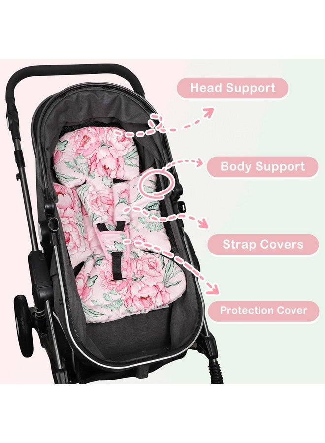 DILIMI Infant Car Seat Insert, Baby Car Seat Head Support with 3 Strap Paddings, Soft Newborn Car Seat Cushion for Stroller, Swing, Bouncers, Pink Flower - Image 4