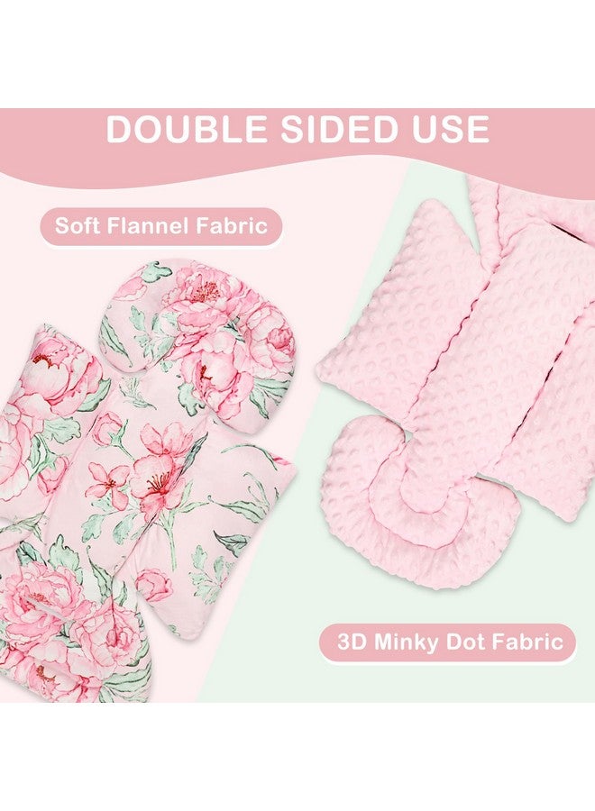 DILIMI Infant Car Seat Insert, Baby Car Seat Head Support with 3 Strap Paddings, Soft Newborn Car Seat Cushion for Stroller, Swing, Bouncers, Pink Flower - Image 2