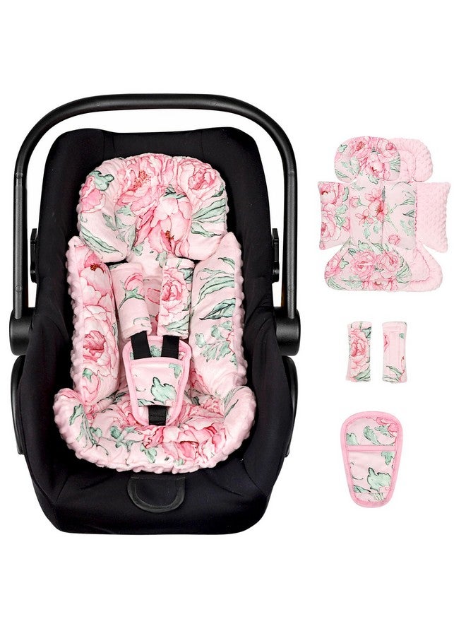 DILIMI Infant Car Seat Insert, Baby Car Seat Head Support with 3 Strap Paddings, Soft Newborn Car Seat Cushion for Stroller, Swing, Bouncers, Pink Flower - Image 1