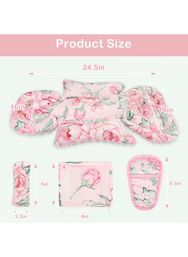 DILIMI Infant Car Seat Insert, Baby Car Seat Head Support with 3 Strap Paddings, Soft Newborn Car Seat Cushion for Stroller, Swing, Bouncers, Pink Flower - Image 3