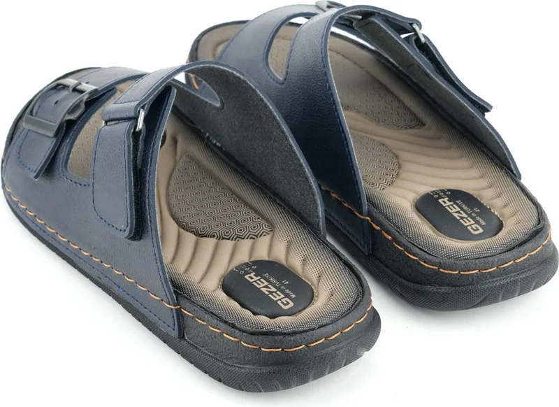 Gezer Summer Men's Artificial Leather Two Buckle Adjustable Comfortable Sole Daily Slippers