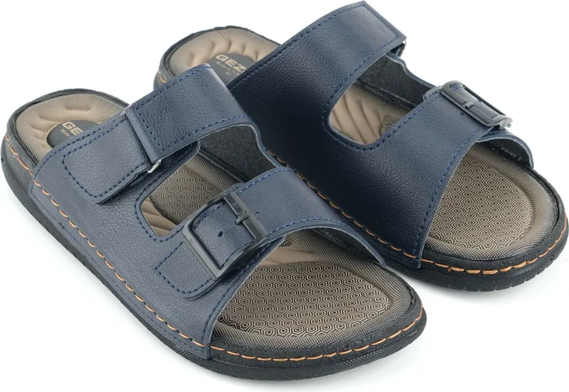 Gezer Summer Men's Artificial Leather Two Buckle Adjustable Comfortable Sole Daily Slippers