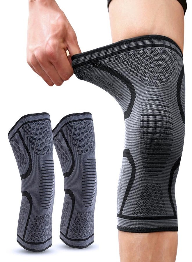 JYWYBF 2 Pack Knee Brace for Women Man, Knee Compression Sleeve for Knee Pain, Knee Braces for Arthritis Pain and Support, Knee Pain Relief for Running Exercise Fitness (Black, Medium) - Image 1