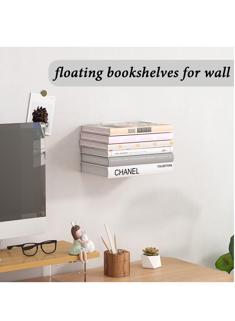 KASTWAVE رفوف كتب معلقة غير مرئية، منظمين كتب قوية، رفوف معدنية لتخزين المنظمات، رف كتب معلق على الحائط لسطح المنزل أو المكتب أو الفصل الدراسي أو المكتبة 4-Pack كبير - Image 4