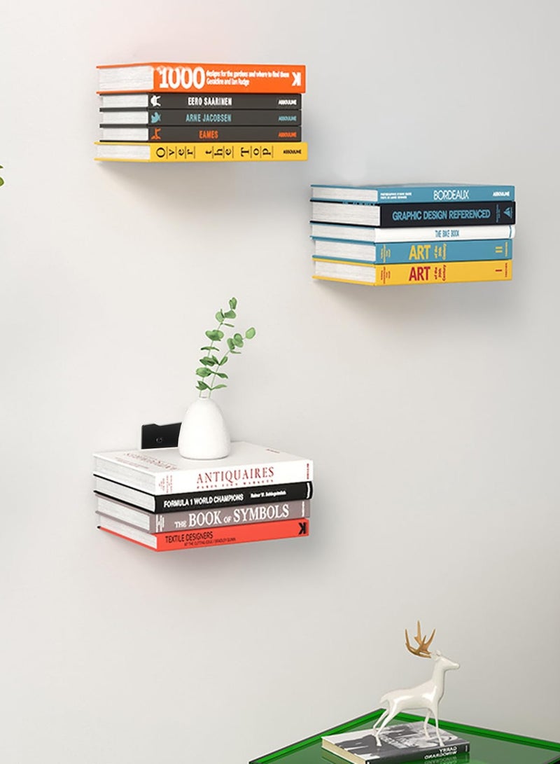 KASTWAVE رفوف كتب معلقة غير مرئية، منظمين كتب قوية، رفوف معدنية لتخزين المنظمات، رف كتب معلق على الحائط لسطح المنزل أو المكتب أو الفصل الدراسي أو المكتبة 4-Pack كبير - Image 3