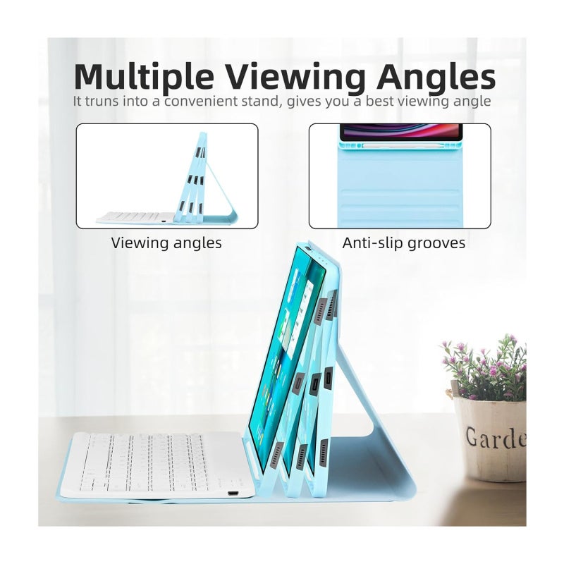 Detachable Backlit Bluetooth Keyboard: Light Blue Honeycomb TPU Case - Multi-Angle Stand Magnetic Rechargeable Cover for Samsung Galaxy Tab S7/S8/S9/S9FE, Travel & Mobile Office Use - Image 3